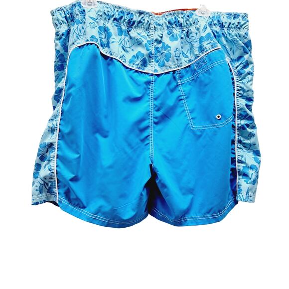 Faded Glory Blue Hibiscus print lined pockets drawstring Swim Trunks 3XL - Picture 4 of 6